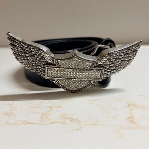 Harley-Davidson Black Belt with Silver Winged Shield Set of 2